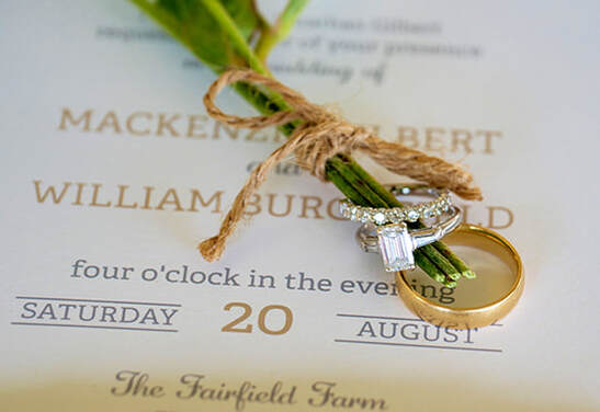 wedding day, rings, flowers, invitation