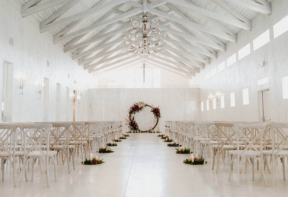 Wedding venue entrance, ceremony, minimalist, white